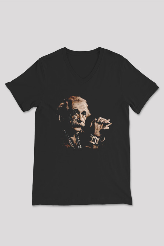 Einstein Siyah Unisex V Yaka Tişört