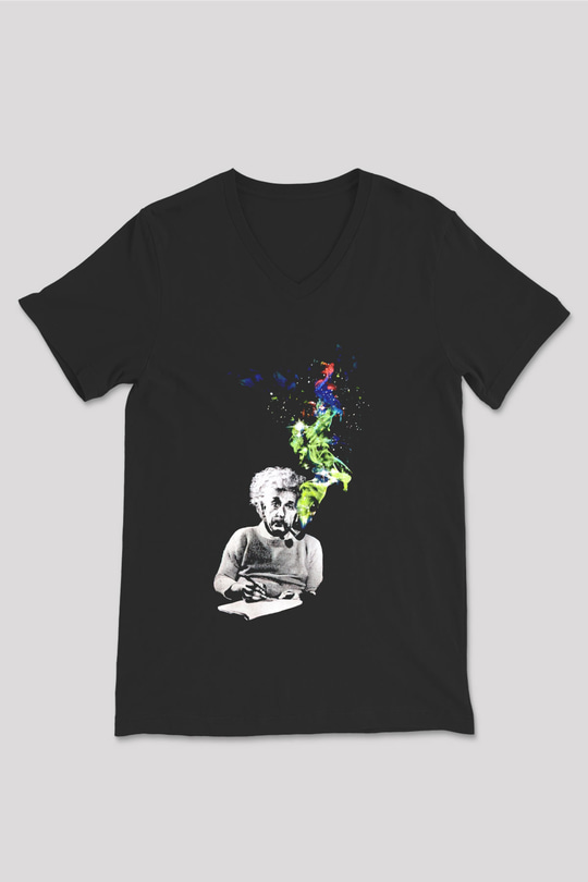 Einstein Siyah Unisex V Yaka Tişört