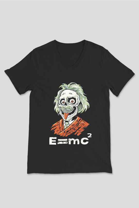 Einstein Siyah Unisex V Yaka Tişört T-Shirt