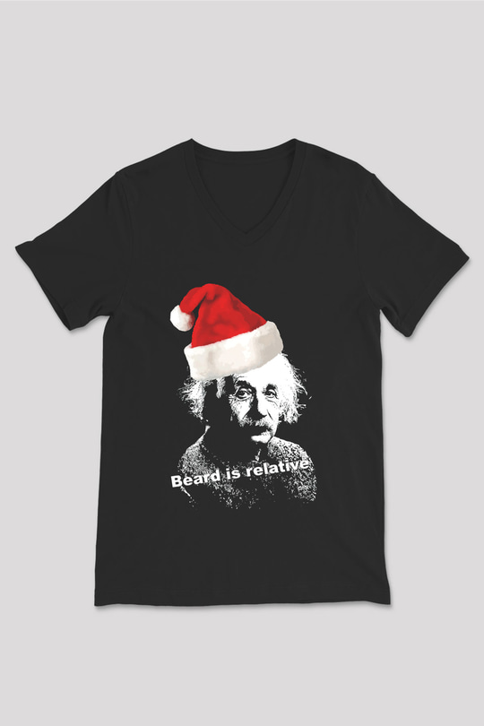 Einstein Siyah Unisex V Yaka Tişört T-Shirt