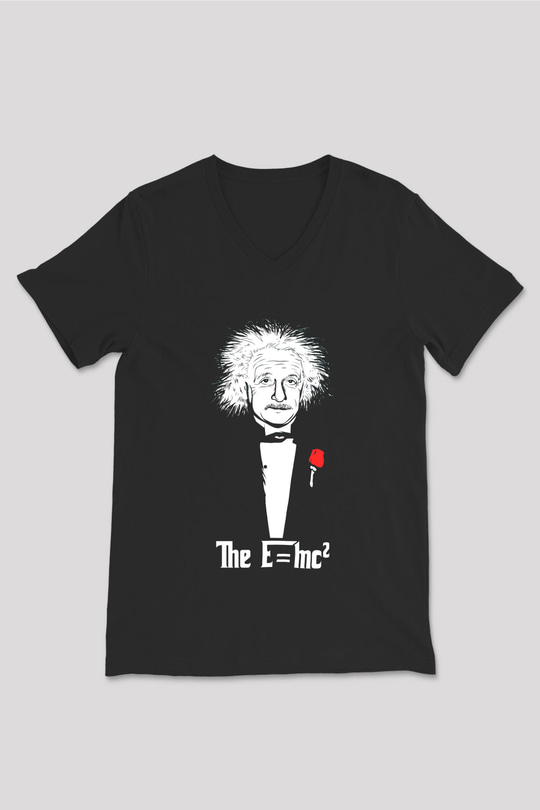 Einstein Siyah Unisex V Yaka Tişört T-Shirt
