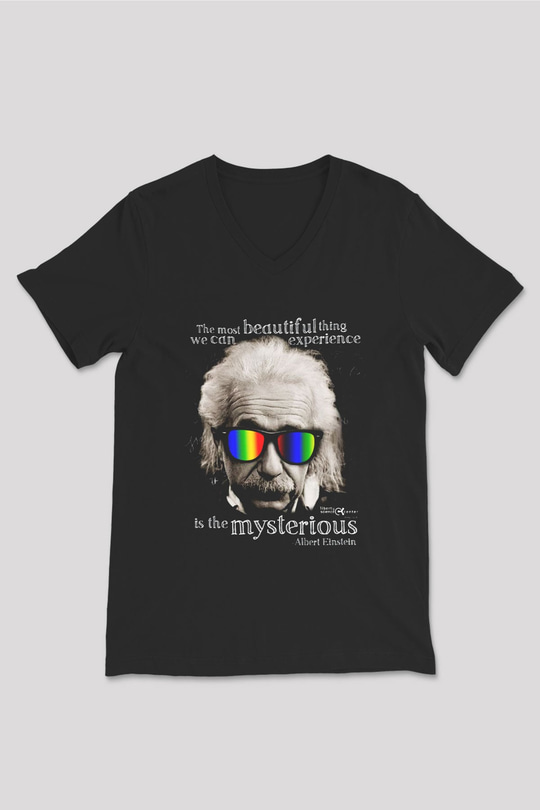 Einstein Siyah Unisex V Yaka Tişört T-Shirt