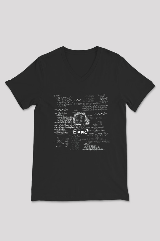 Einstein Siyah Unisex V Yaka Tişört T-Shirt