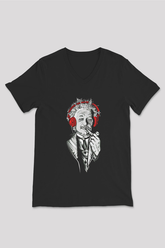 Einstein Siyah Unisex V Yaka Tişört T-Shirt