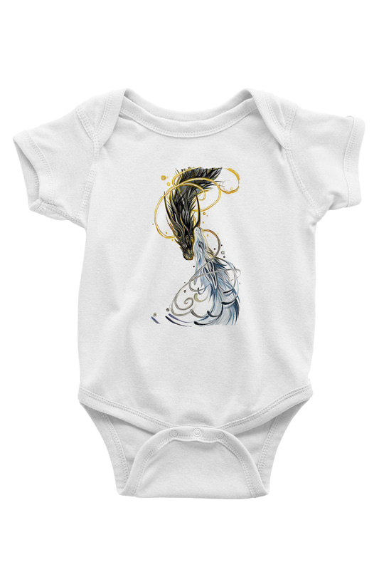 Ejderha Baskılı Beyaz Unisex Bebek Body - Zıbın