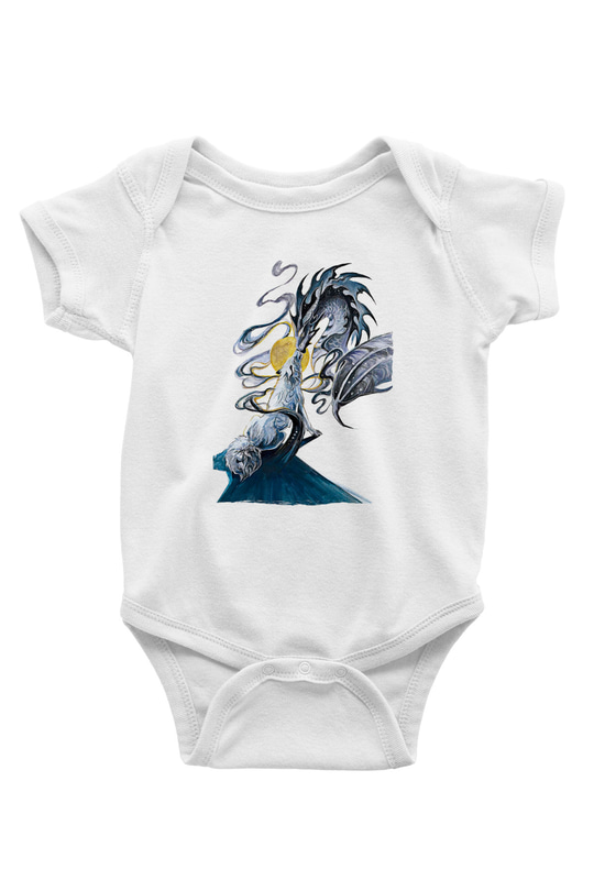 Ejderha Baskılı Beyaz Unisex Bebek Body - Zıbın