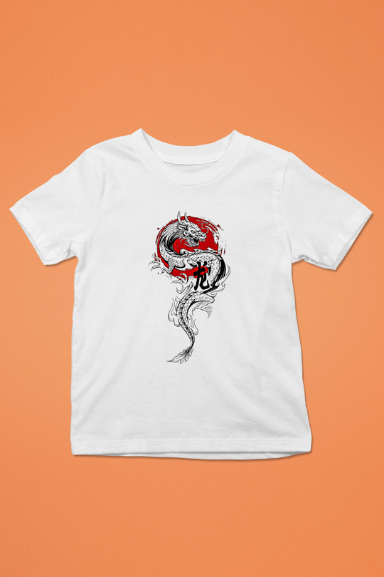 Ejderha Baskılı Beyaz Unisex Beyaz Çocuk Tişört - Tshirt