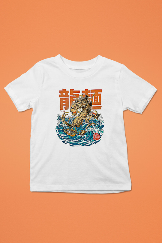Ejderha Baskılı Beyaz Unisex Beyaz Çocuk Tişört - Tshirt