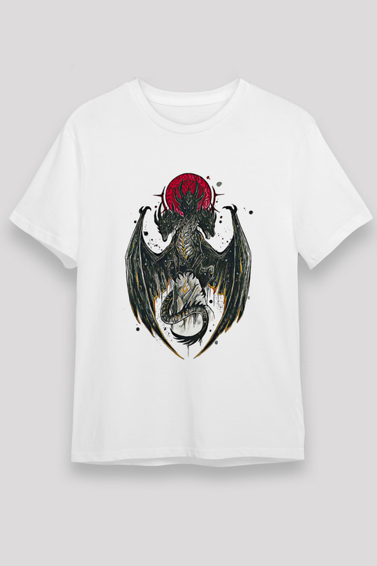 Ejderha Unisex Baskılı Beyaz Tişört - Tshirt