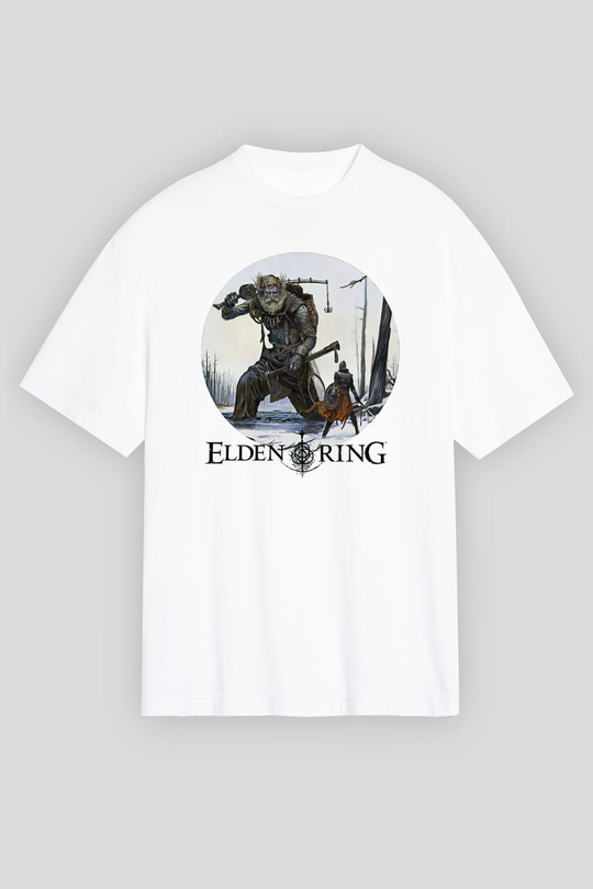 Elden Ring Baskılı Beyaz Unisex Oversize Tişört - Tshirt