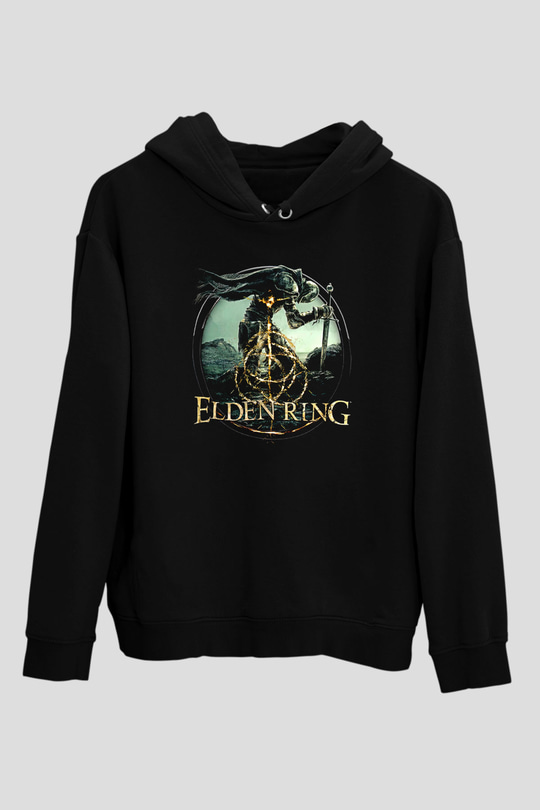 Elden Ring Baskılı Unisex Siyah Kapüşonlu Sweatshirt