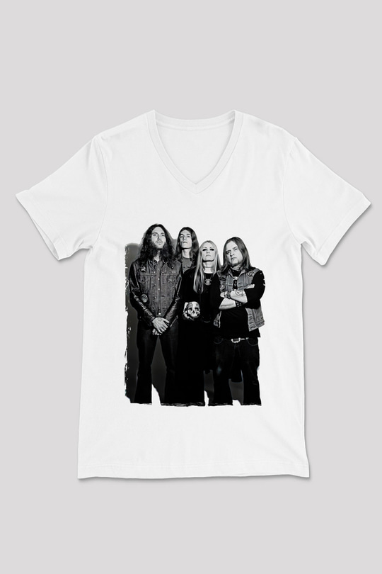 Electric Wizard Baskılı Beyaz Unisex V Yaka Tişört - Tshirt