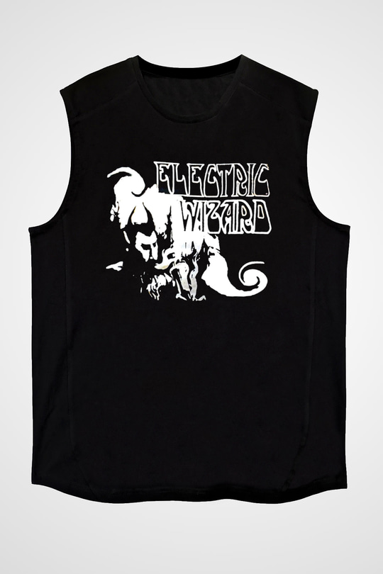 Electric Wizard Baskılı Unisex Siyah Kolsuz Tişört - Tshirt