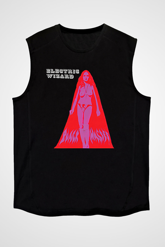 Electric Wizard Baskılı Unisex Siyah Kolsuz Tişört - Tshirt