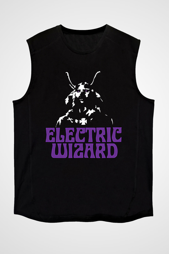 Electric Wizard Baskılı Unisex Siyah Kolsuz Tişört - Tshirt