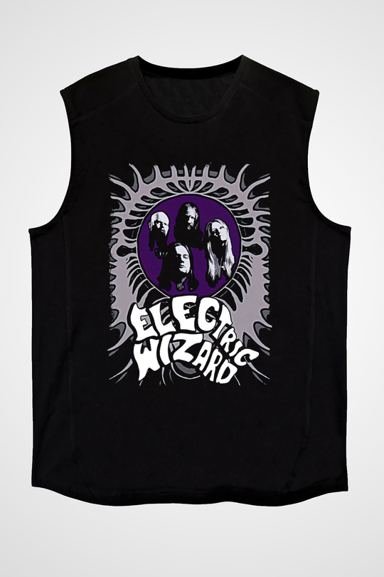 Electric Wizard Baskılı Unisex Siyah Kolsuz Tişört - Tshirt