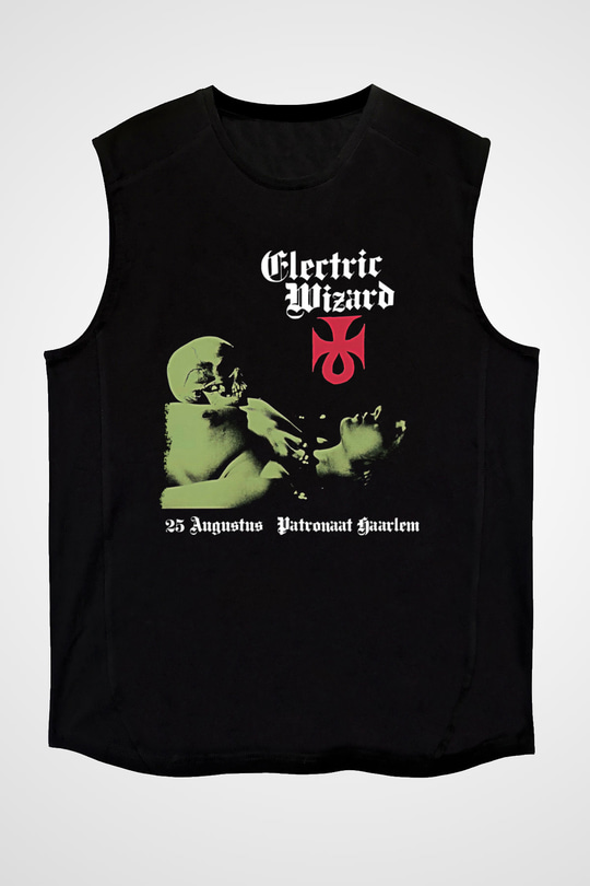 Electric Wizard Baskılı Unisex Siyah Kolsuz Tişört - Tshirt