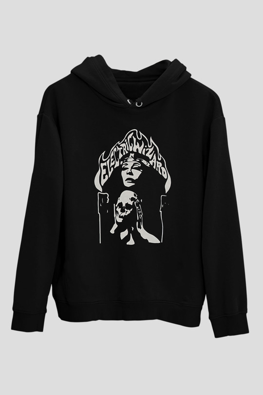 Electric Wizard Baskılı Unisex Siyah Kapüşonlu Sweatshirt