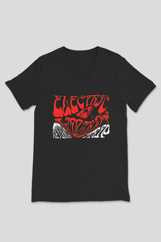Electric Wizard Baskılı Unisex Siyah V Yaka Tişört - Tshirt