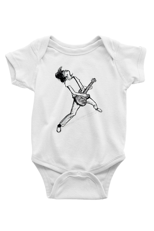 Elektro Gitar Baskılı Beyaz Unisex Bebek Body - Zıbın