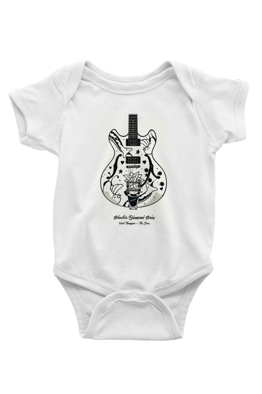 Elektro Gitar Baskılı Beyaz Unisex Bebek Body - Zıbın