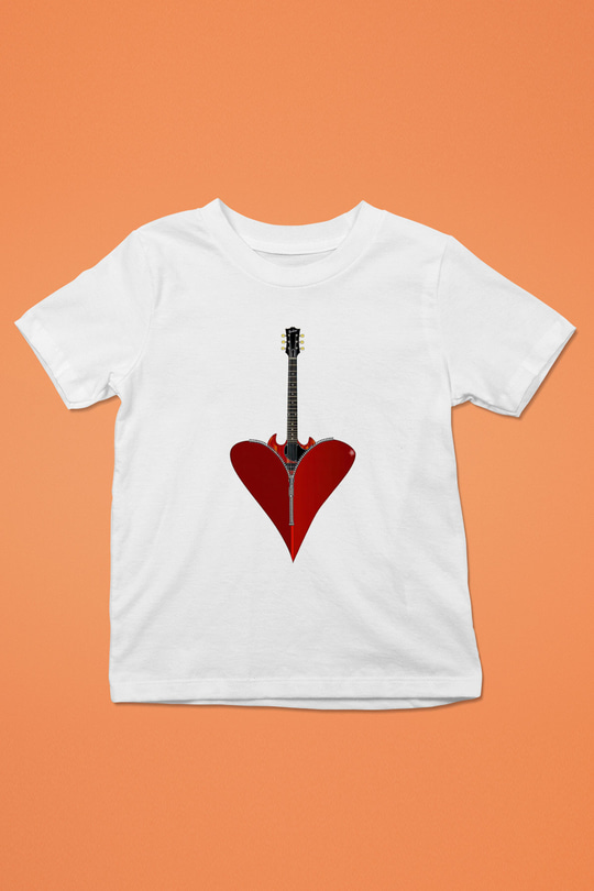 Elektro Gitar Baskılı Beyaz Unisex Beyaz Çocuk Tişört - Tshirt