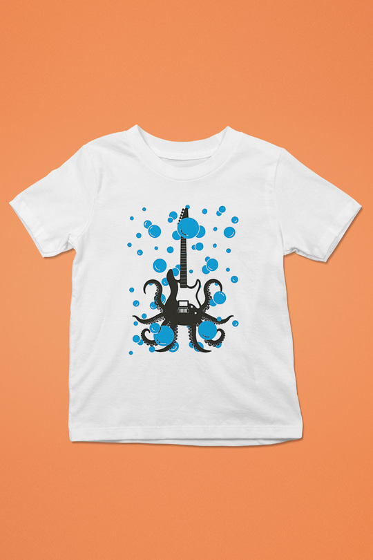 Elektro Gitar Baskılı Beyaz Unisex Beyaz Çocuk Tişört - Tshirt