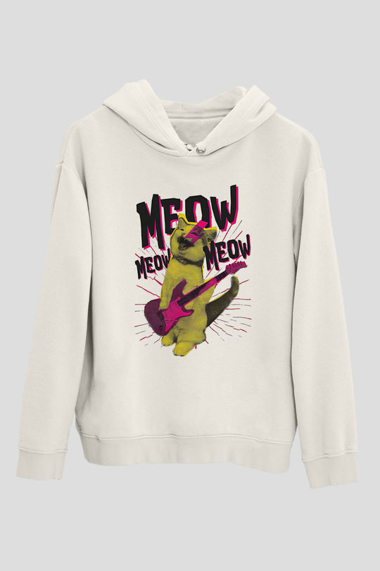 Elektro Gitar Baskılı Beyaz Unisex Hoodie