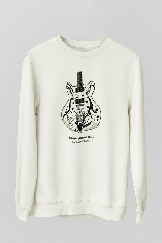 Elektro Gitar Baskılı Beyaz Unisex Sweatshirt