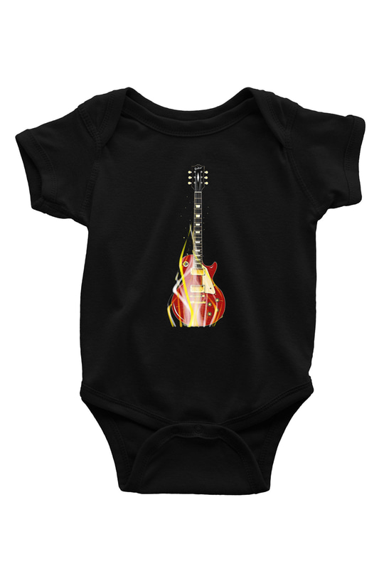 Elektro Gitar Baskılı Unisex Siyah Bebek Body - Zıbın