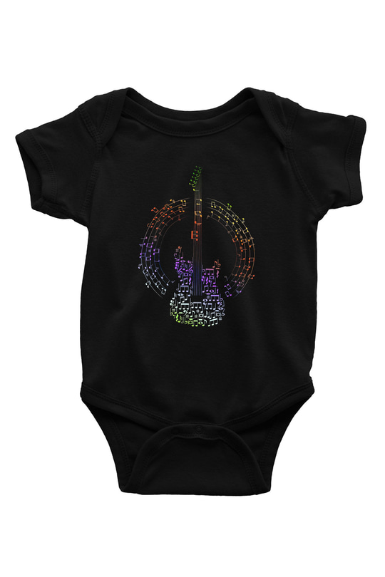 Elektro Gitar Baskılı Unisex Siyah Bebek Body - Zıbın