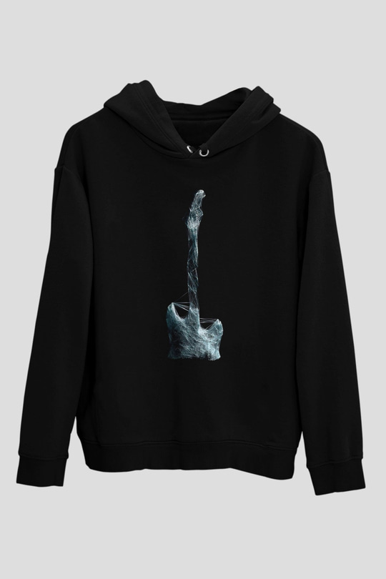 Elektro Gitar Baskılı Unisex Siyah Hoodie