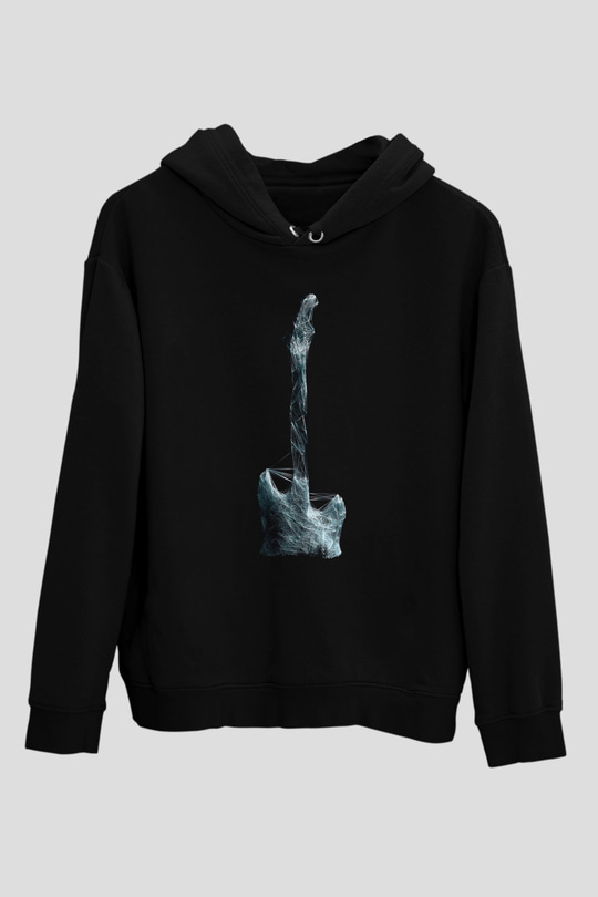 Elektro Gitar Baskılı Unisex Siyah Hoodie