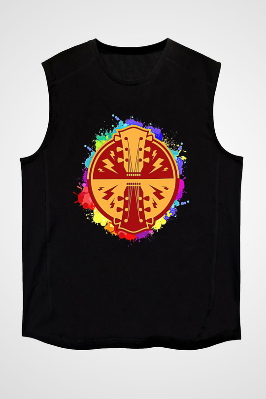 Elektro Gitar Baskılı Unisex Siyah Kolsuz Tişört - Tshirt