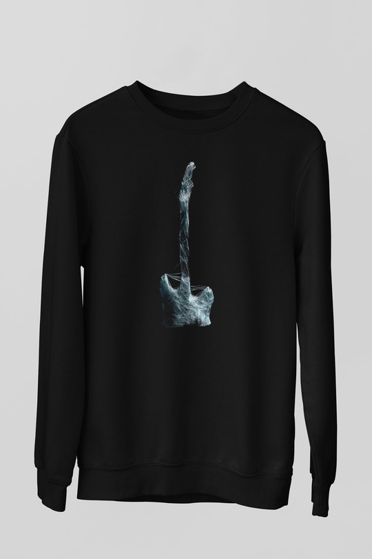Elektro Gitar Baskılı Unisex Siyah Sweatshirt