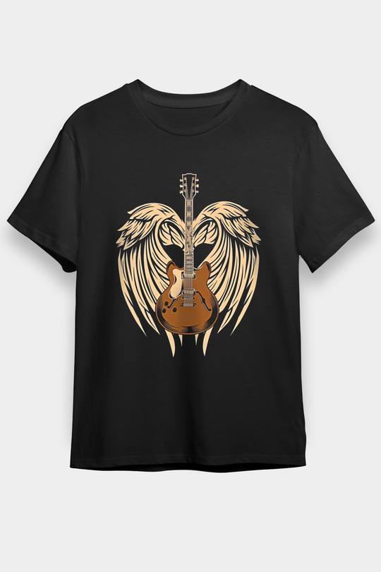 Elektro Gitar Baskılı Unisex Siyah Tişört - Tshirt