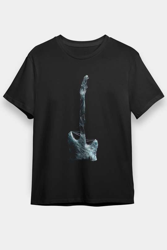 Elektro Gitar Baskılı Unisex Siyah Tişört - Tshirt