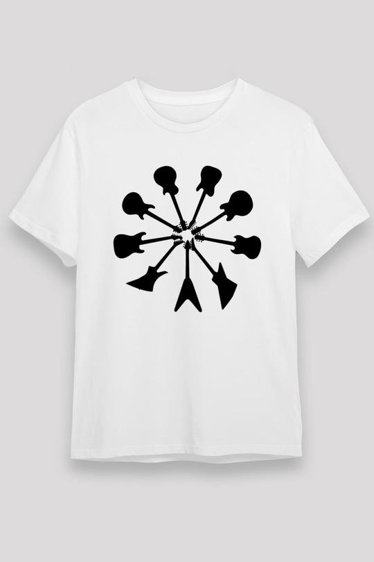 Elektro Gitar Unisex Baskılı Beyaz Tişört - Tshirt