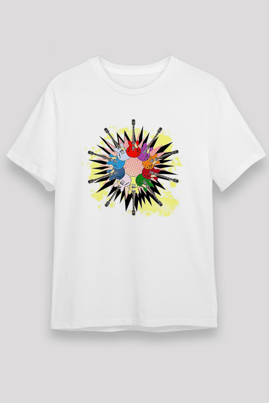 Elektro Gitar Unisex Baskılı Beyaz Tişört - Tshirt