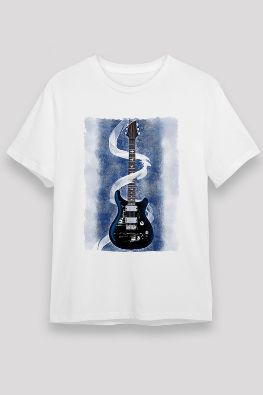 Elektro Gitar Unisex Baskılı Beyaz Tişört - Tshirt