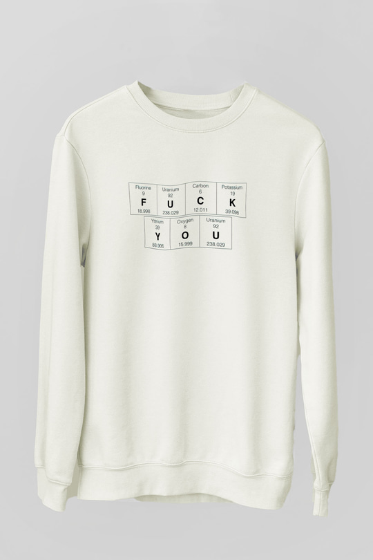 Elementler Uranyum Karbon Baskılı Unisex Beyaz Sweatshirt