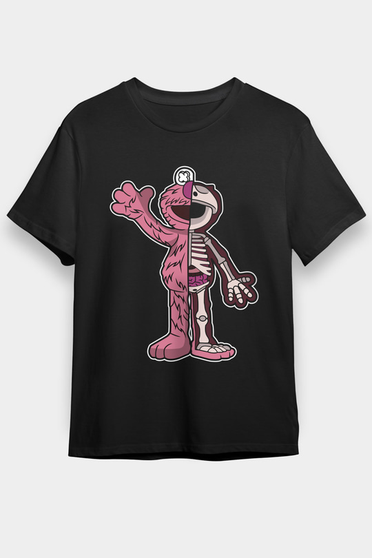 Elmo Half Skeleton Baskılı Unisex Siyah Tişört