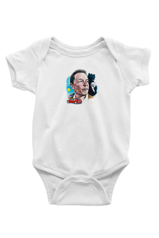 Elon Musk Baskılı Beyaz Unisex Bebek Body - Zıbın