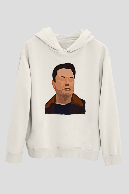 Elon Musk Baskılı Beyaz Unisex Kapüşonlu Sweatshirt