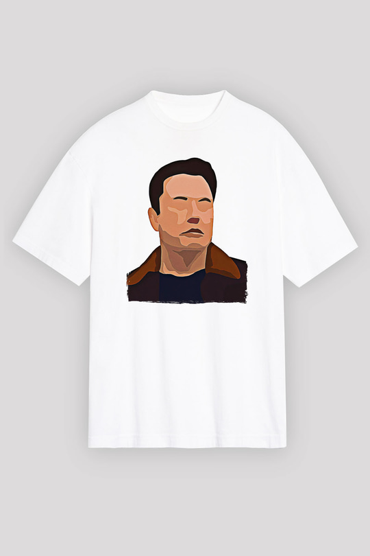 Elon Musk Baskılı Beyaz Unisex Oversize Tişört - Tshirt