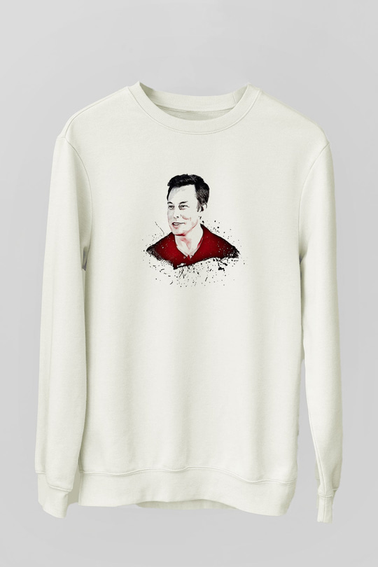 Elon Musk Baskılı Beyaz Unisex Sweatshirt