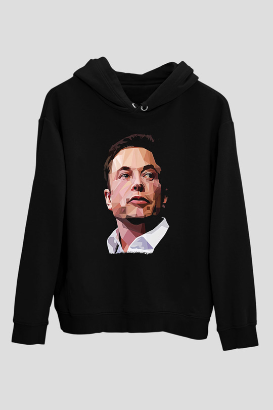 Elon Musk Baskılı Unisex Siyah Kapüşonlu Sweatshirt