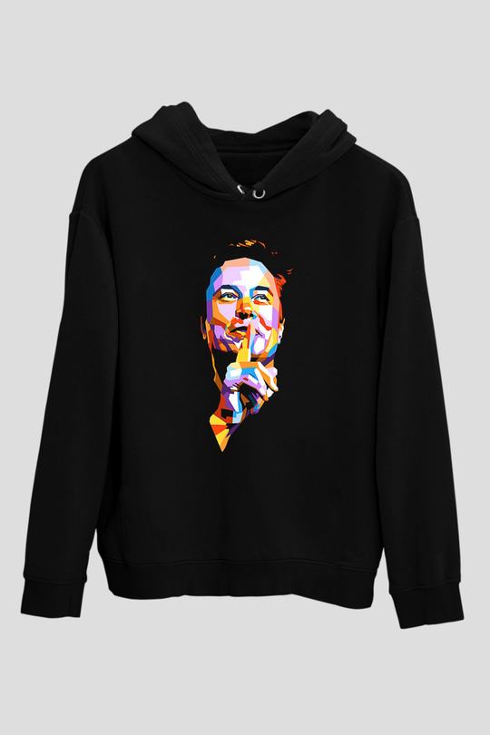 Elon Musk Baskılı Unisex Siyah Kapüşonlu Sweatshirt