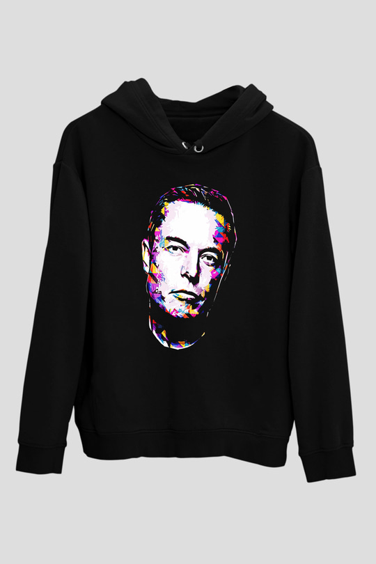 Elon Musk Baskılı Unisex Siyah Kapüşonlu Sweatshirt