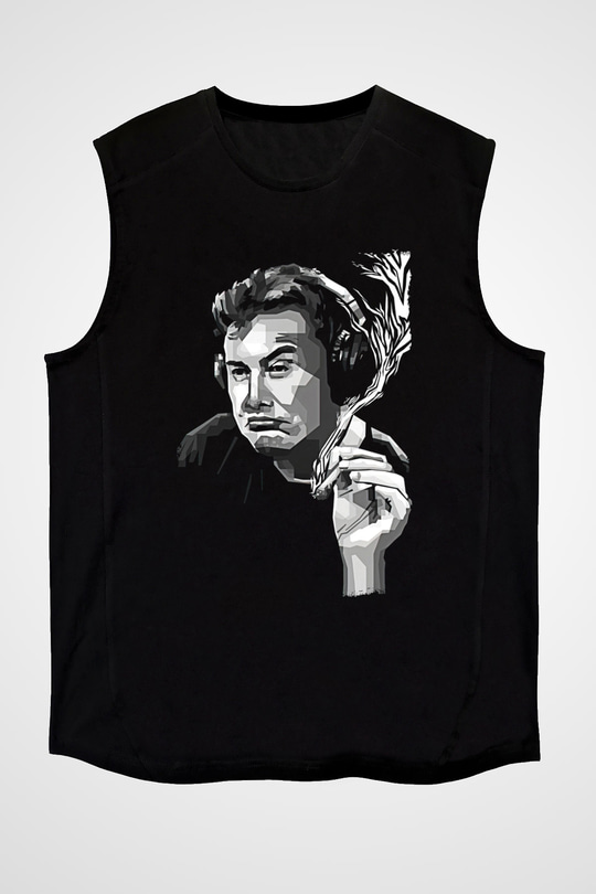 Elon Musk Baskılı Unisex Siyah Kolsuz Tişört - Tshirt